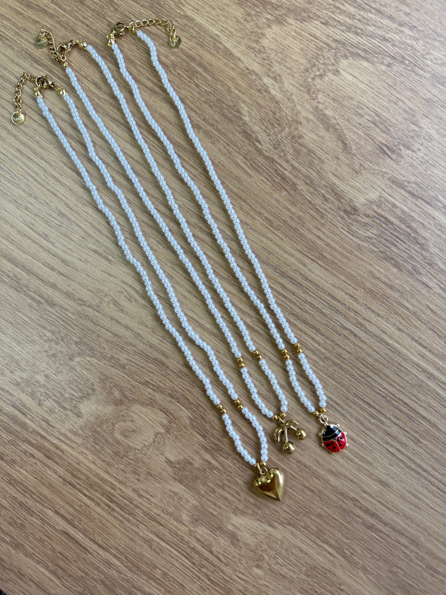 Collana Perline Cuore, Ciliegina e Coccinella