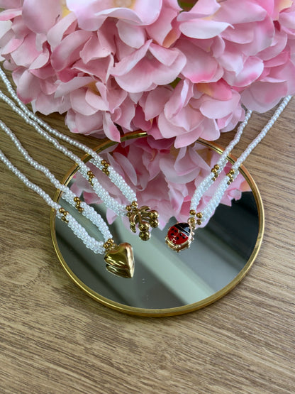 Collana Perline Cuore, Ciliegina e Coccinella