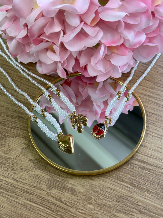 Collana Perline Cuore, Ciliegina e Coccinella