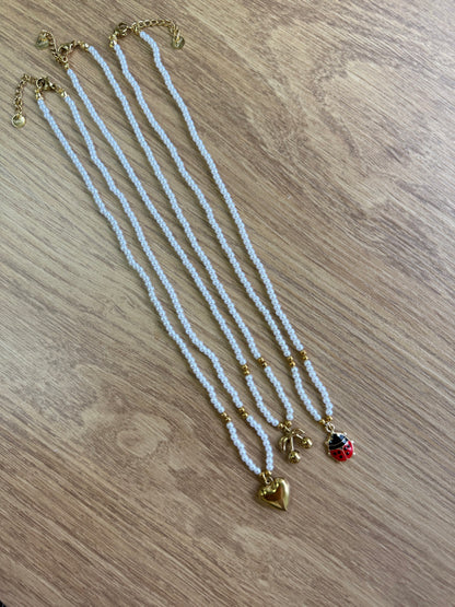 Collana Perline Cuore, Ciliegina e Coccinella